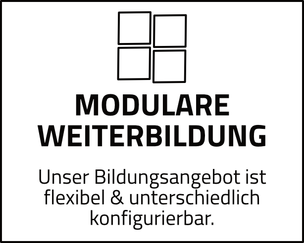 4 Quadrate mit Headline Modulare Weiterbildung
