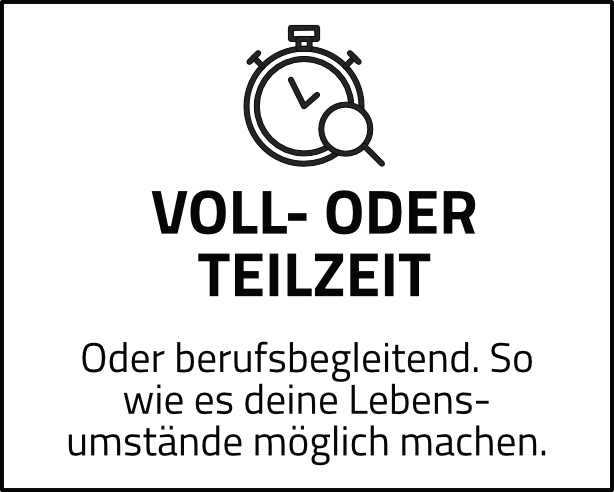 Uhr mit Lupe und Headline Voll- oder Teilzeit