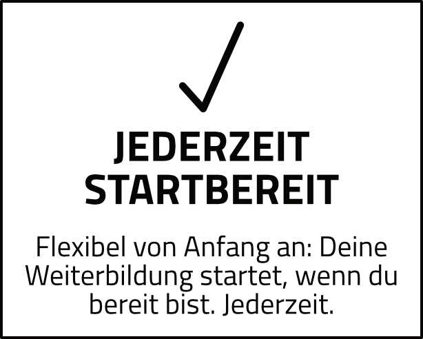 Häkchen mit Headline Jederzeit Startbereit